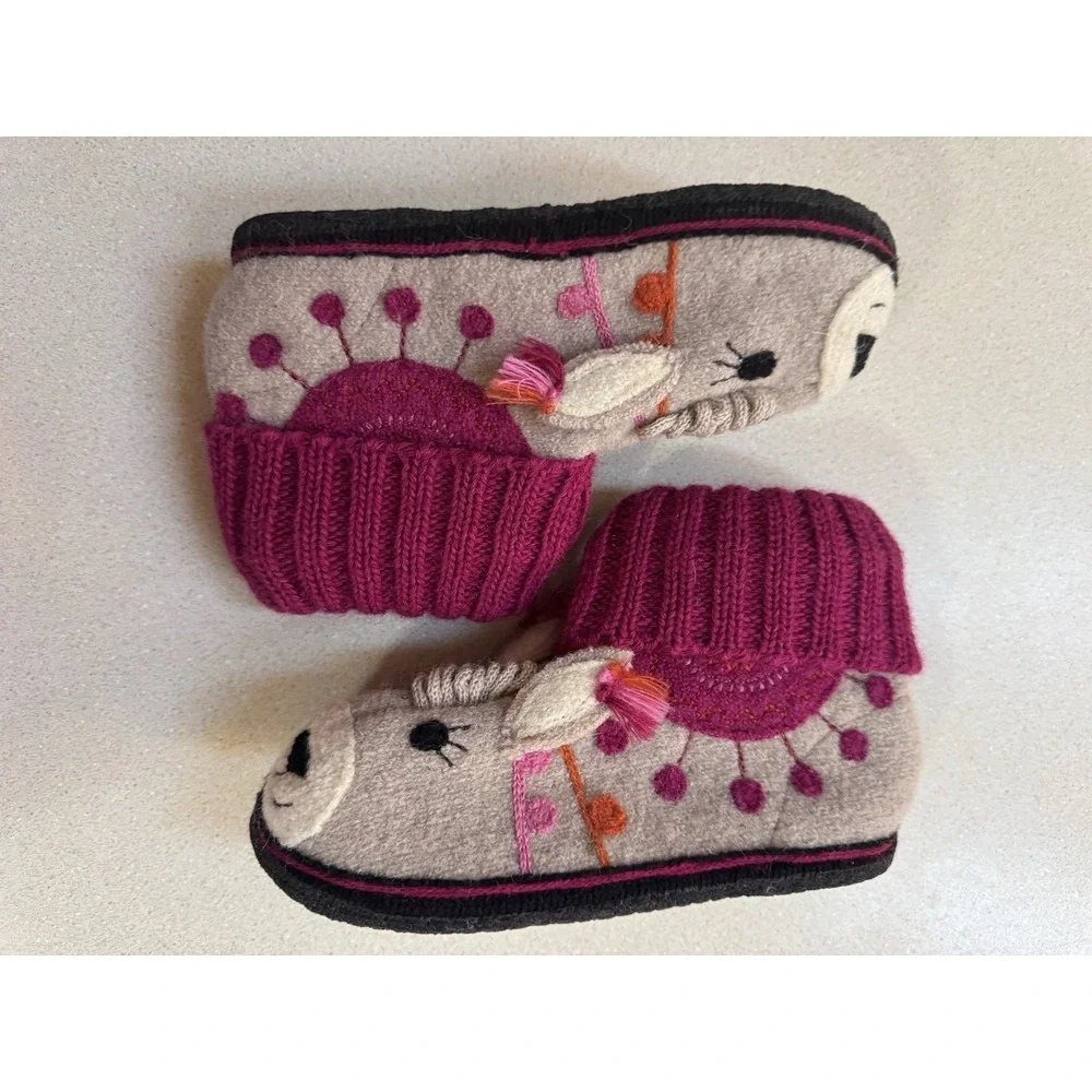 Garnet Hill Kids Wool Alpaca Animal Slippers Girls Size 13 Purple Pink